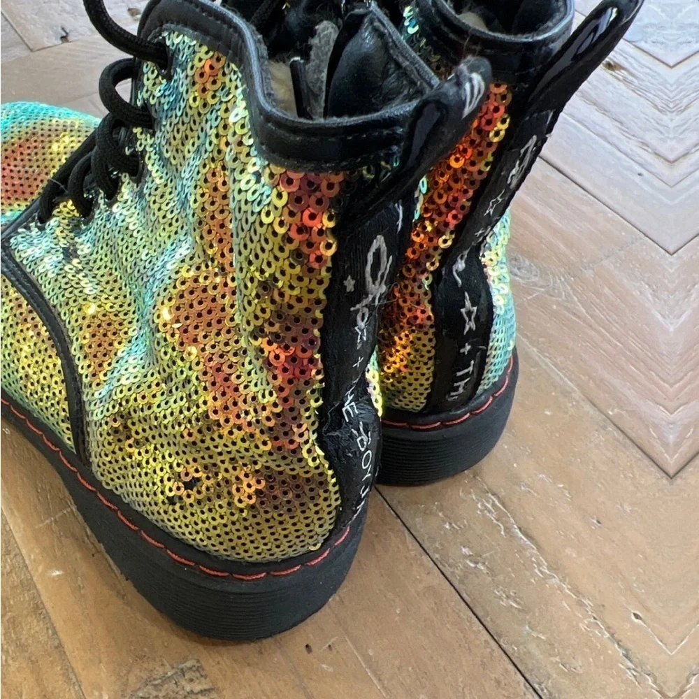 Lola + the boys metallic rainbow sequin combat boots